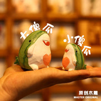 手工木雕大傻瓜小傻瓜桌面车载摆件卡通可爱礼品实木制工艺品