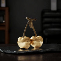 Cherry Ornament with Metal Branch Decorative Desktop Ornament with Leaf Sculptural Statue for Coffee Table, Office Desk