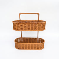 Tiered Wall Hanging Storage Basket Oval 2-Tier Wall Basket Handwoven Wicker Organizer Rustic for Bathroom, Kitchen, Vanity