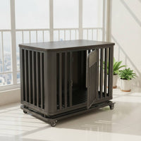 Dog Crate with Wheels Multipurpose Dog Crate with Pull-out Tray Decorative Wooden Kennel for Small Dogs