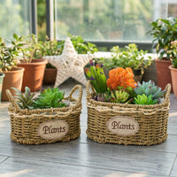 Plant Pots with Plastic Liner, Grass Woven Gift Basket for a Flower Girl, Rural Style Storage Basket with Handle, Paper Rope Flower Pots Decor