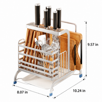 304 Stainless Steel Utensil Holder, Kitchen Organizer for Countertop, Multi-functional Space Saving Rack with Pot Lid & Chopstick Holder