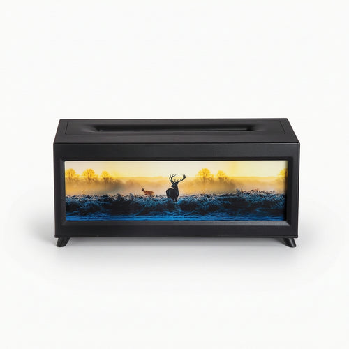 Acrylic Disperser with Picture Panel Flame-Effect Aroma Disperser with Night Light Tabletop Humidifier with Light Decorative