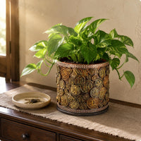 Chinese Planter Patterned Rims Cylindrical Planter Handcrafted Home Decor