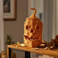 Pumpkin with Jack-O'-Lantern Face Halloween Woven Jack-O'-Lantern Woven Pumpkin Rustic Tabletop Ornament Braided for Entryway