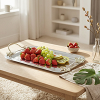 Serving Tray with Handles Gold Tone Rectangular Serving Tray Decorative for Hosts, Dining Room, Parties