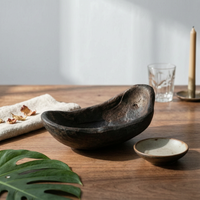 Carbonized Artisan-Crafted Wooden Tray Wabi-Sabi Wood Tray with Raised Sides Organic Shape Hand-Made for Home Decorators, Minimalists, Tabletop Decor, Tea Setups, Coffee Table