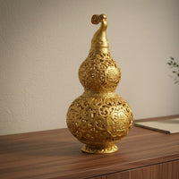 Hollow Carved Gourd Statue Good Luck Brass Gourd Ornament Traditional Style for Living Room