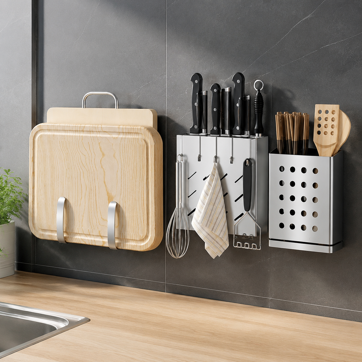 Drill-free Spice Rack Kitchen, Brushed Wall Shelf, Rustproof Kitchen Organizer, Space-saving for Hobby Cooks