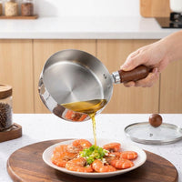 Baby Food and Milk Pan Stainless Steel Pot for Induction Hobs, Small Saucepan with Lid and Glass Lid, Noodle Pot with Wooden Handle, 1 Pack