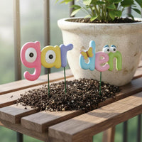 Decorative Sign 2-Piece Set Colorful Garden Stake Indoor Outdoor Use Cartoon Garden Letter Sign for Flower Pot, Patio