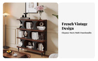 French Retro Design Arched Top Hutch durable Wood Construction Display Cabinet Glass Panel Doors Sideboard Adjustable Shelves for Homeowners, Decorators, Book Lovers, Living Room, Entryway, Study, Home Office