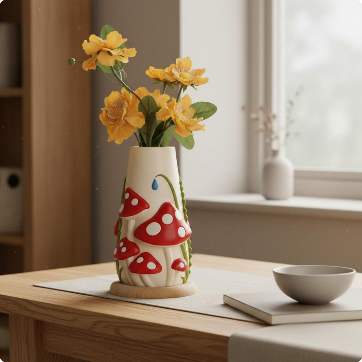Fungi-Shaped Vase Pastel Colors Resin Vase Easy to Match Decor for Shelf, Office