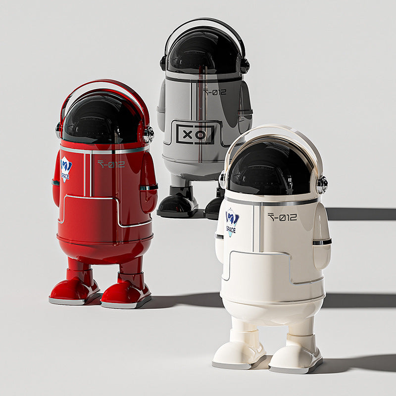 Modern Minimalist Astronaut Trash Can with Slide Lid, Large Capacity, Dual Buckets, PP Material