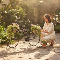 Pedal-Powered Plant Stand Farmhouse Pedal-Powered Flower Stand with Baskets