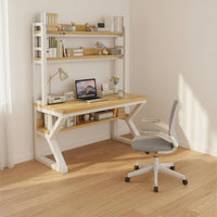 Writing Desk with Bookshelf and Pegboard Multi-Layer Storage Complete Workstation Desk K-Shaped Steel Frame Home Furniture for Students