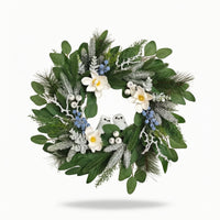 Wreath with Owl Figures Woodland Frosted Berry-Like Clusters Wreath Festive