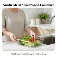 Wire container with Wood Handles adaptable Storage Basket Modern & design for Renters