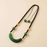 Necklace with Carved Centerpiece Long Statement Necklace Handcrafted-Look Jewelry for Special Occasions