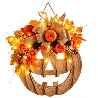 Halloween Pumpkin Door Wreath with Maple Leaves Wall Hanging