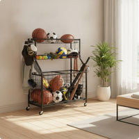 Rolling Sports Ball Storage Cart Easy Access for Gym, Coaches
