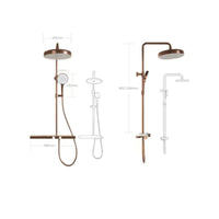 Rainfall Shower System, Brushed Copper Gold Brass, Temperature-Controlled, High Pressure, Wall Mounted, Large Flow, Bathroom Accessory Set