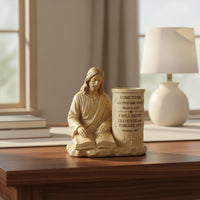 Jesus Figurine Pen Holder Easter Gift Bible Passage Writing Utensil Holder