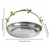 Stainless Steel Decorative Bowl Classic Fruit Bowl with Branch Handle Rustproof