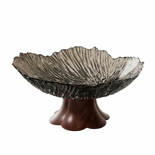 Pedestal Fruit Bowl Elegant Design Faux Wood Base Fruit Basket Food Grade Material High Foot Snack Dish for Party, Entryway