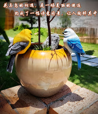 小蜂鸟山雀仿真鸟摆件装饰品户外庭院花园树脂花盆造景树脂工艺品