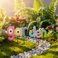Decorative Sign 2-Piece Set Colorful Garden Stake Indoor Outdoor Use Cartoon Garden Letter Sign for Flower Pot, Patio