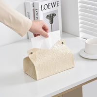 Woven Leather Geometric Embossed Tissue Box Cover, PU, Tabletop, Modern Minimalist