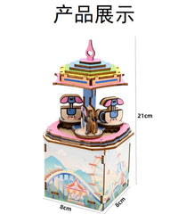 创意3D木质拼图音乐盒摆件旋转木马手工拼装儿童生日礼物拼插玩具