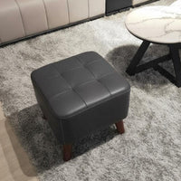 Tufted Cube Stool Multi-Purpose Square Tufted Pouf Stable Wooden Legs for Adults