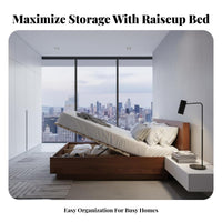 Headboardless elevateup Bed Frame Space-Saving Design Hydraulic elevateup Storage Bed Japanese Aesthetic Bedroom Furniture for Adults, partners, Guest Room