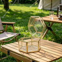 Hexagonal Glass Box Hinged Lid Glass Terrarium Case Lidded Display Box Multipurpose Vintage Design Jewelry Organizer for Desktop