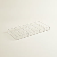 6-Compartment Acrylic Cosmetic Storage Box Rectangular Eyeglass Organizer with Six Compartments Easy Access Makeup Brush Tray Space-Saving for Beauty Enthusiasts