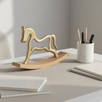 2 Pieces Gilded Equine Statue Gilded Finish Rocking Horse Figurine Artware for Living Room, Entryway, Desk