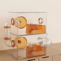Expandable Hamster Cage and 2-Layer Clear Acrylic Habitat, Hamster Enclosure for Dwarf Hamsters, Transparent 360 Viewing Box with 9 Accessories
