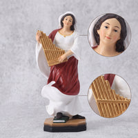 Female Musician Figurine Painted Figurine with Organ Instrument Detailed Musician Statue for Collectors, Desk, Cabinet