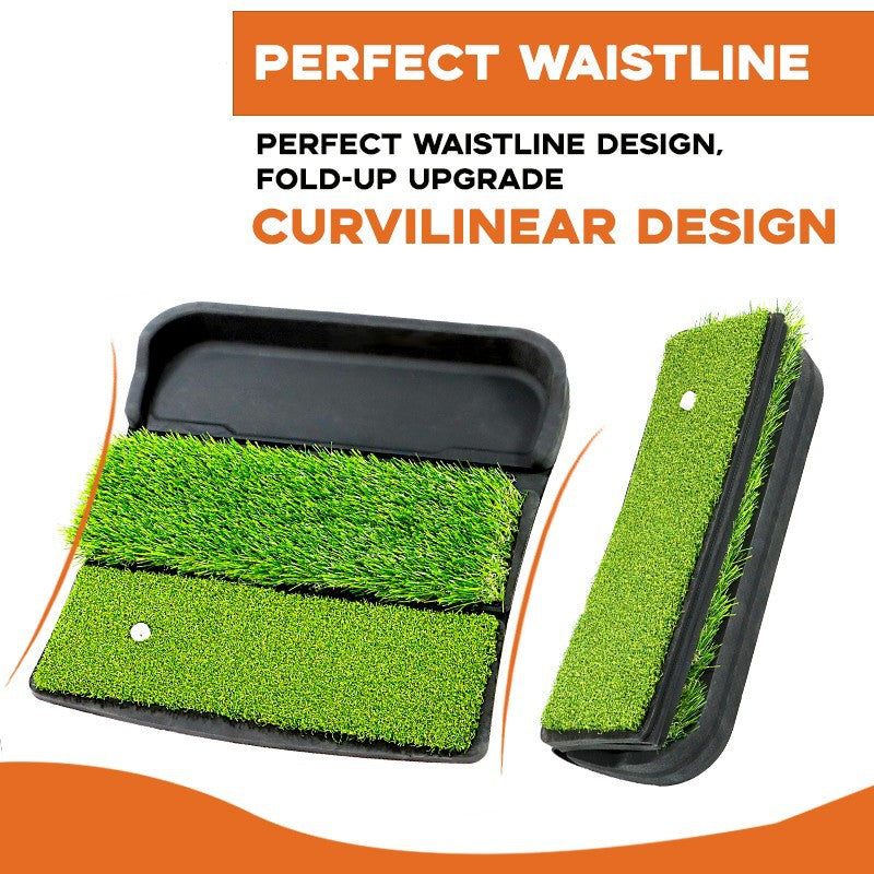 Golf Three-Fold Hitting Mat with Tray, Foldable, Two-Tone Grass, Portable Practice Mat