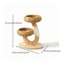 Wooden Pet Perch System with Rattan Perch Compact Space-Saving Feline Furniture for Cats, Kittens, Living Room