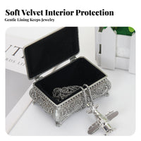Vintage Metal Jewelry Box Heavy Duty Zinc Alloy Embossed Treasure Chest Velvet Lined Interior Antique Design Trinket Box for Women, Girls