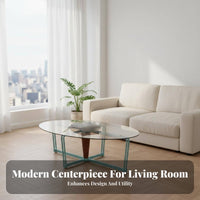 Oval Glass-Topped Coffee Table Minimalist Design Oval Glassglass-Topped Surface Modern and Design Sculptural Base
