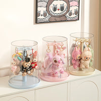 Round Plastic Figure Storage Box with Lid and Hook, Solid Color, Dustproof, 12L