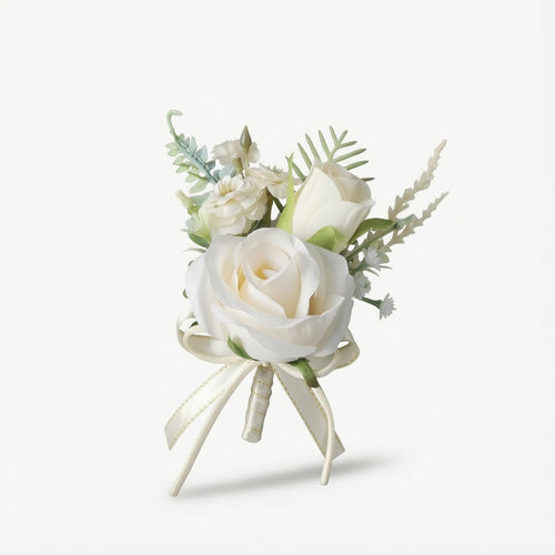 Artificial Boutonniere White Lapel Flower Classic for Banquets, Men