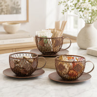 3 Pieces Cup Shaped Candle Holders with Saucers Elegant Coffee Cup Candle Holders Decorative Decorations for Living Room