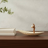 Boat Sculpture with Figure Decorative Sailboat Sculpture Neutral for Bookshelf