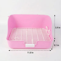 Pink Bunny Litter Tray with Splash Guard, Bunny Litter Box with Drawer and Removable Grate, 28x23x15cm Corner Pan for Small Animals