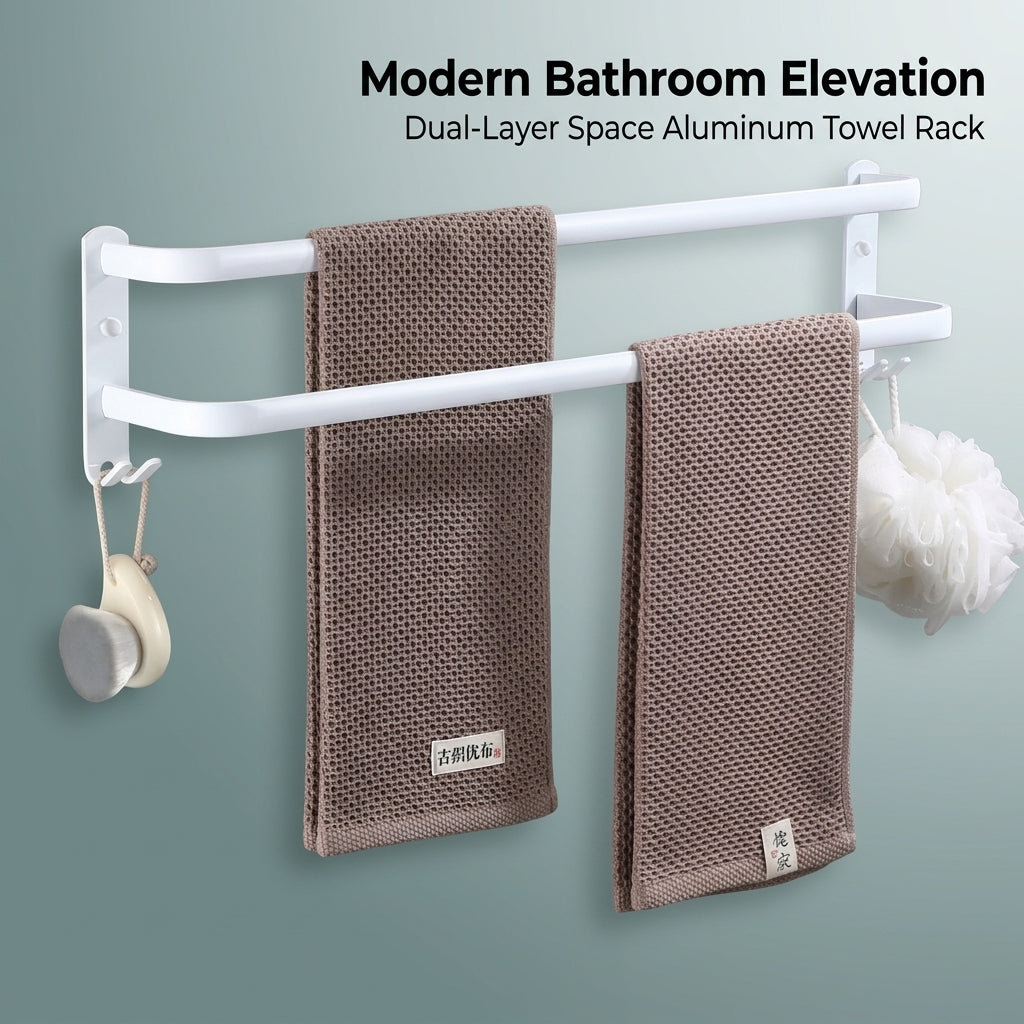 Towel Rack Wall Mounted with Multi-Tier Bar for Washroom and Shower Room, Space Aluminium Storage for Homeowners